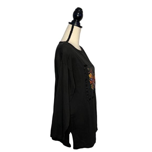 VTG Arriviste Women's Large Black Satin Fall Top Embroidered Colorful Maple Leaf - Picture 5 of 7